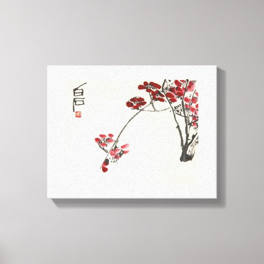 Ancient China Painting-Qi Baishi-Red Wintersweet Canvas Afdruk (Voorkant)