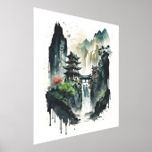 Ancient Chinees inklandschap met waterval Folie Afdrukken (Laagn)