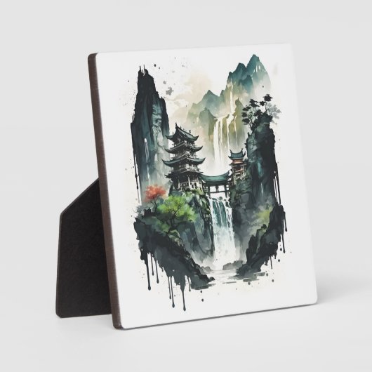 Ancient Chinees inklandschap met waterval Fotoplaat (Voorkant)