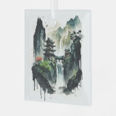Ancient Chinees inklandschap met waterval Glas Ornament (Voorkant links)