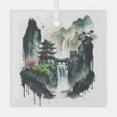 Ancient Chinees inklandschap met waterval Glas Ornament (Voorkant)