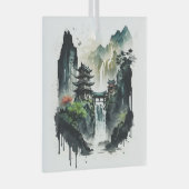 Ancient Chinees inklandschap met waterval Glas Ornament (Voorkant Rechts)