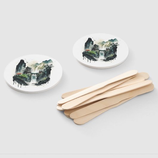 Ancient Chinees inklandschap met waterval Handwaaier (Niet-gemonteerd)