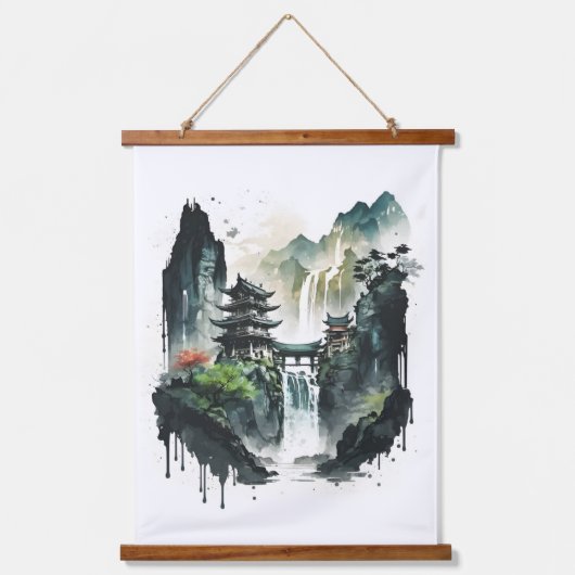 Ancient Chinees inklandschap met waterval Hangend Wandkleed (Voorkant)