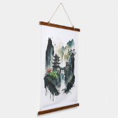 Ancient Chinees inklandschap met waterval Hangend Wandkleed (Gebogen)
