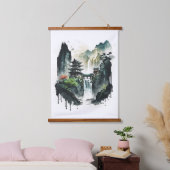 Ancient Chinees inklandschap met waterval Hangend Wandkleed (Slaapkamer)