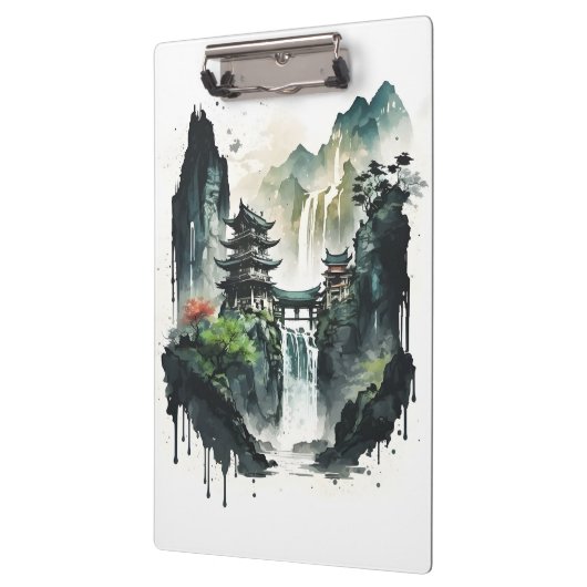 Ancient Chinees inklandschap met waterval Klembord (Links)