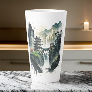Ancient Chinees inklandschap met waterval Latte Mok