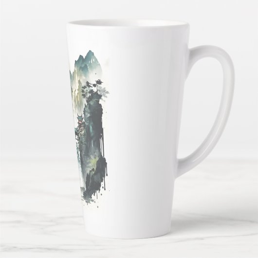 Ancient Chinees inklandschap met waterval Latte Mok (Rechts)