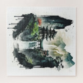 Ancient Chinees inklandschap met waterval Legpuzzel (Horizontaal)