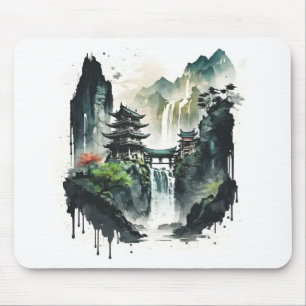 Ancient Chinees inklandschap met waterval Muismat