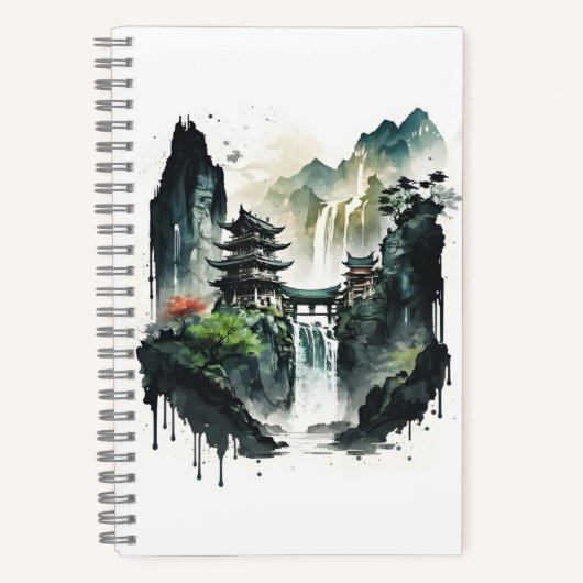 Ancient Chinees inklandschap met waterval Notitieboek (Voorkant)