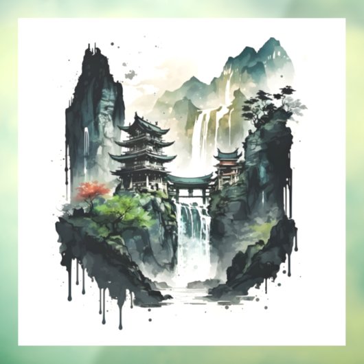 Ancient Chinees inklandschap met waterval Raamsticker (Vel 3)