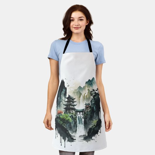 Ancient Chinees inklandschap met waterval Schort (Gedragen)
