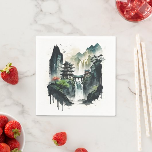 Ancient Chinees inklandschap met waterval Servet (Insitu)