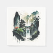 Ancient Chinees inklandschap met waterval Servet (Voorkant)