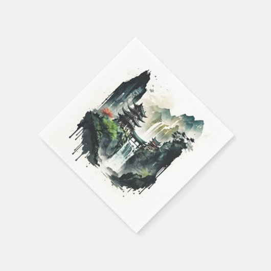 Ancient Chinees inklandschap met waterval Servet (Hoek)