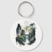 Ancient Chinees inklandschap met waterval Sleutelhanger (Achterkant)