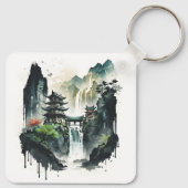 Ancient Chinees inklandschap met waterval Sleutelhanger (Achterkant)