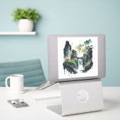 Ancient Chinees inklandschap met waterval Sticker (Laptop op bureau)