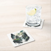 Ancient Chinees inklandschap met waterval Vierkante Kartonnen Onderzetter (Insitu)