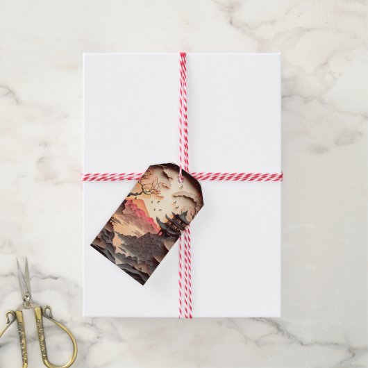 Ancient Chinees Label voor gesneden Chinese scènep Cadeaulabel (Met Touw)