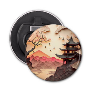 Ancient Chinees Scene Paper Cut Bottle Open Button Flesopener