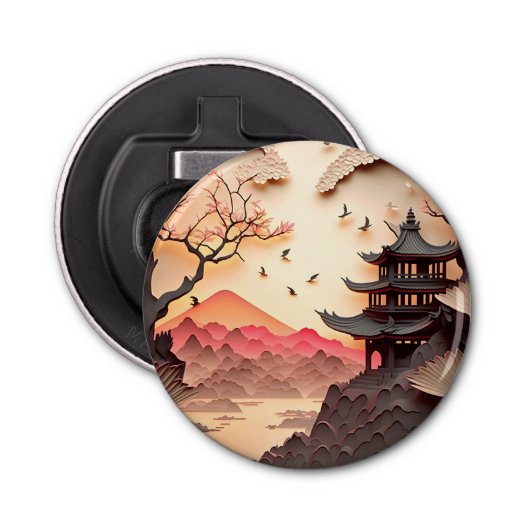 Ancient Chinees Scene Paper Cut Bottle Open Button Flesopener (Voorkant)