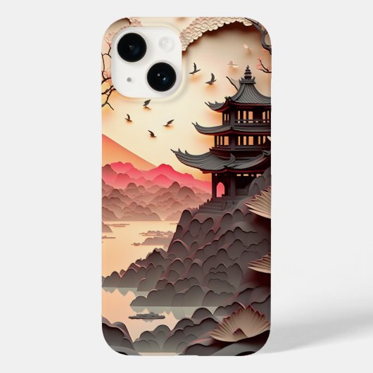 Ancient Chinees Scene Paper Cut iPhone 14 Hoesje (Achterkant)
