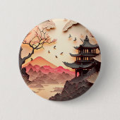 Ancient Chinees scènepapier, Button met bruine ron (Voorkant)