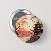 Ancient Chinees scènepapier, Button met bruine ron (Voorkant /achterkant)