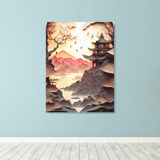 Ancient Chinees scènepapier, gesneden bruin Canvas Afdruk (Insitu (Houten vloer))