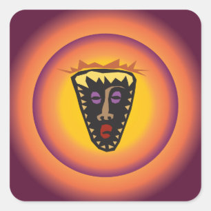 Ancient Civilization Tribal Masker Gloeiende Zon Vierkante Sticker