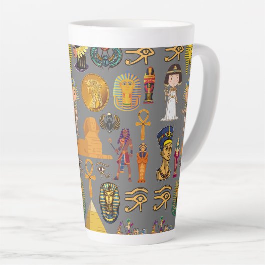 Ancient Egyptian Hieroglyphic -Pattern Pharaoh  Latte Mok (Rechterhoek)
