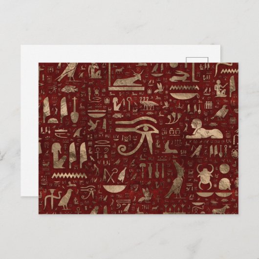 Ancient Egyptisch hiërogliefen rood leder en goud Briefkaart (Voorkant / Achterkant)