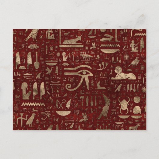 Ancient Egyptisch hiërogliefen rood leder en goud Briefkaart (Voorkant)