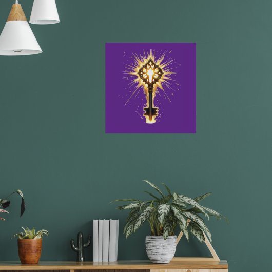 Ancient Fantasy Key with Magical Light – Radiant E Poster (Woonkamer 1)