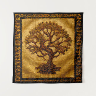 Ancient Gold Brown Rustic Tree of LIfe by kedoki Wandkleed