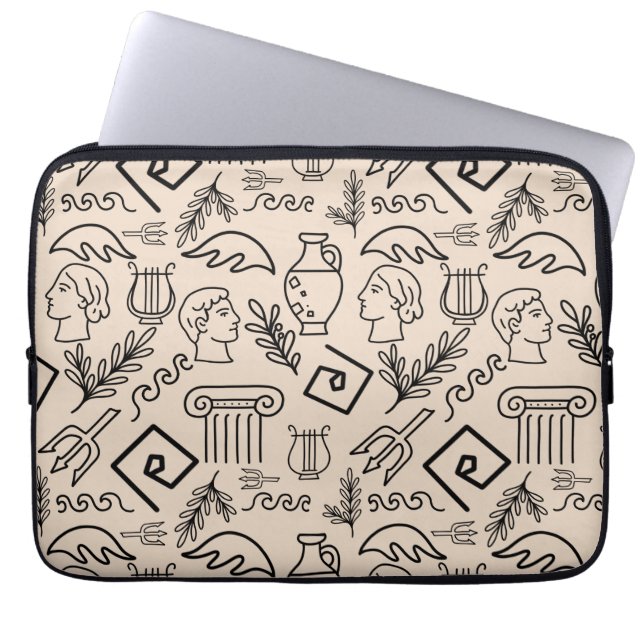 Ancient Greece Line Art Pattern Laptop Sleeve (Voorkant)