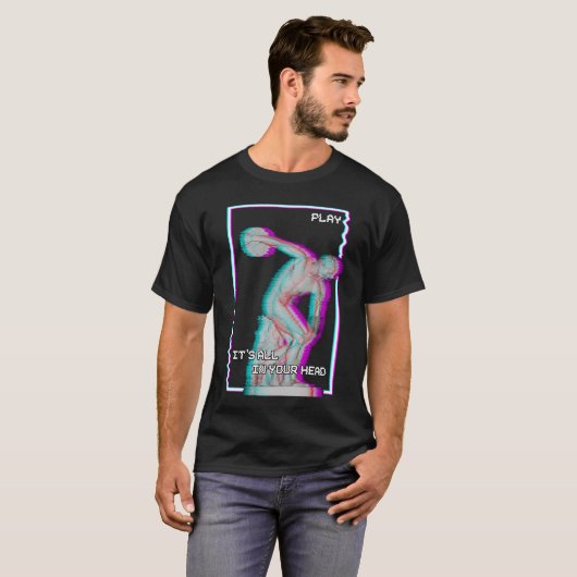 Ancient Grieks beeld Discus Throw Vaporwave Glitch T-shirt (Voorkant volledig)