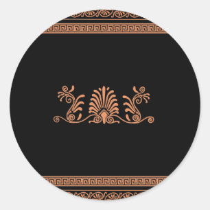 Ancient Grieks stijlzwart en Oranje Floral design Ronde Sticker