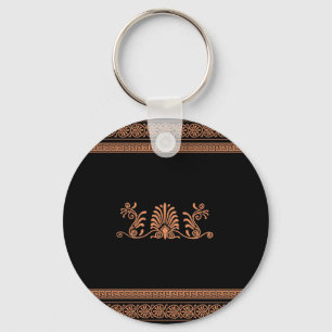 Ancient Grieks stijlzwart en Oranje Floral design Sleutelhanger