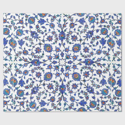 Ancient Handmade Blue Turkey Floral Tiles Pattern Cadeaupapier (Vlak)