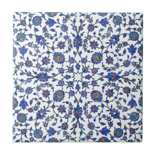Ancient Handmade Blue Turkey Floral Tiles Pattern Tegeltje (Voorkant)