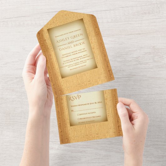 Ancient Hieroglyphic Motifs Egyptian Wedding All In One Uitnodiging (Afscheurbaar)