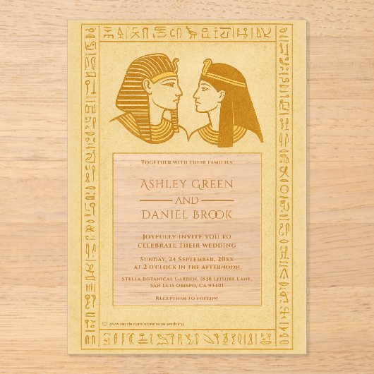 Ancient Hieroglyphs King & Queen Egyptian Wedding Acryl Uitnodigingen (Voorkant)
