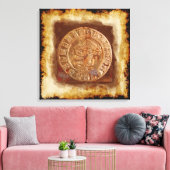 Ancient Mayan Carved Metal Art Disk Kapped Canvas Afdruk (Insitu (Woonkamer))