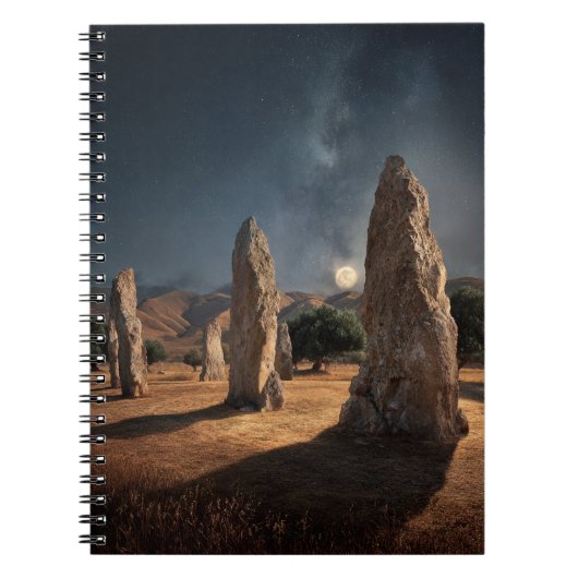 Ancient Monoliths Moonlit Starry Field Notebook Notitieboek (Voorkant)