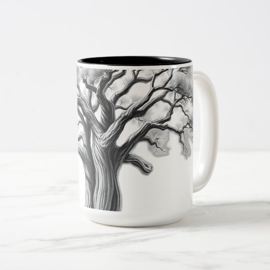 Ancient Oak Tree Charcoal Sketch Tweekleurige Koffiemok (Voorkant rechts)