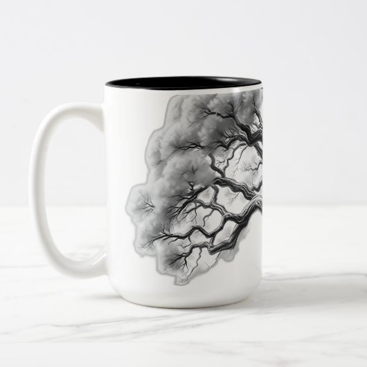 Ancient Oak Tree Charcoal Sketch Tweekleurige Koffiemok (Links)